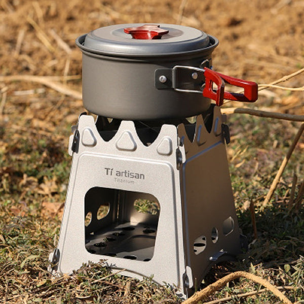 Portable Titanium Wood Burning Stove – Ultralight Collapsible Camp Cooker for Outdoor Cooking & Hiking