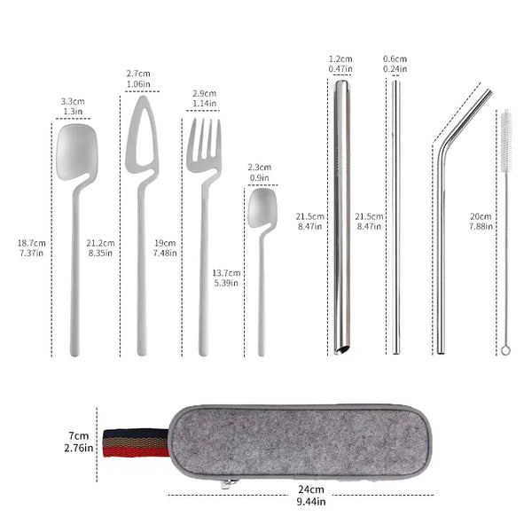 Portable Stainless Steel Straw and Camping Cutlery Set