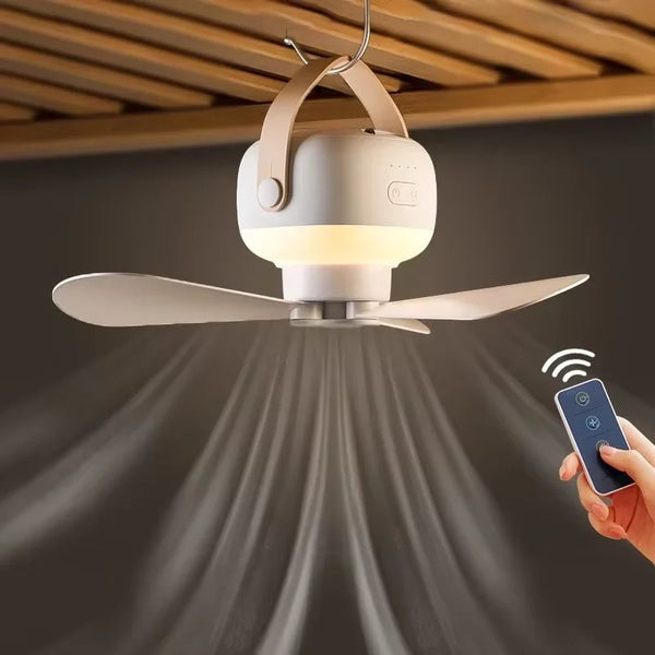 Portable wireless mini ceiling fan light USB fan with remote control.