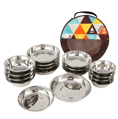 17-Piece Stainless Steel Camping Tableware Set